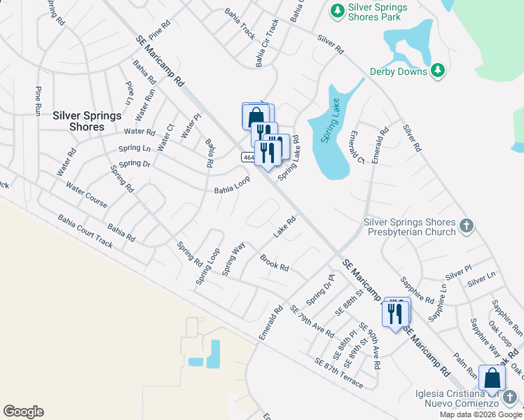 map of restaurants, bars, coffee shops, grocery stores, and more near 20 Lake Court Loop in Ocala