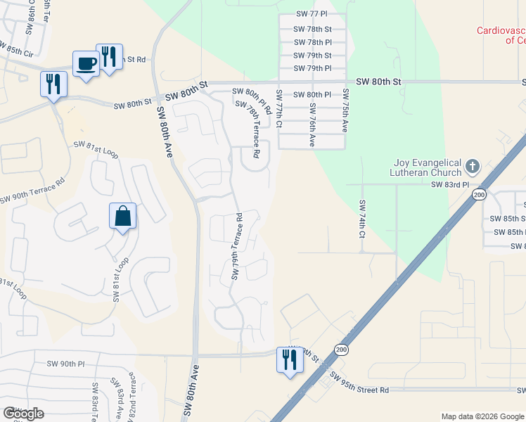 map of restaurants, bars, coffee shops, grocery stores, and more near 8395 Southwest 77th Court in Ocala