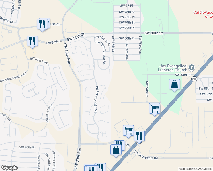 map of restaurants, bars, coffee shops, grocery stores, and more near 8395 Southwest 77th Court in Ocala