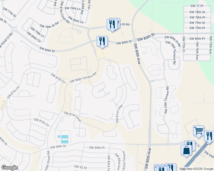 map of restaurants, bars, coffee shops, grocery stores, and more near 8387 Southwest 82nd Loop in Ocala