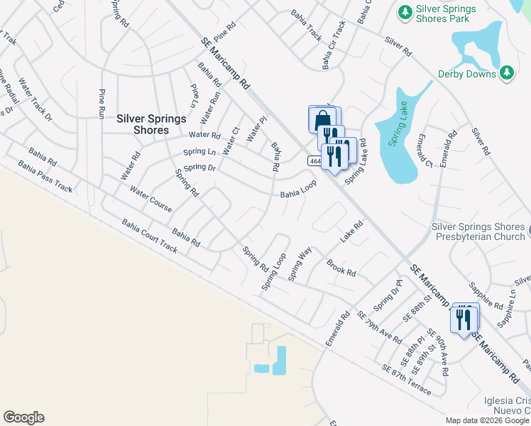 map of restaurants, bars, coffee shops, grocery stores, and more near 1 Bahia Way in Ocala