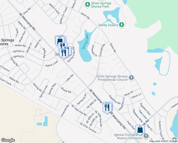 map of restaurants, bars, coffee shops, grocery stores, and more near 14 Emerald Course in Ocala