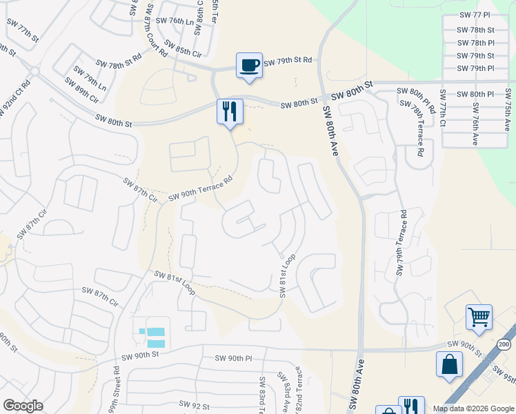 map of restaurants, bars, coffee shops, grocery stores, and more near 8387 Southwest 82nd Loop in Ocala