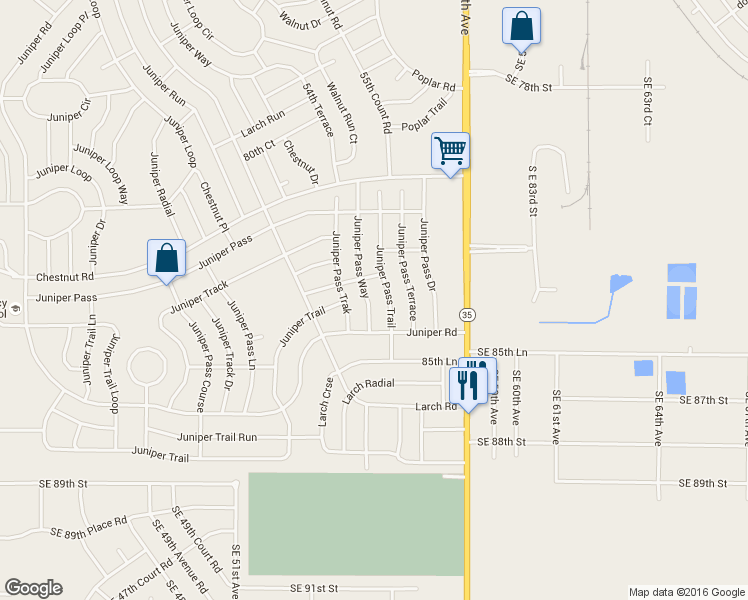 map of restaurants, bars, coffee shops, grocery stores, and more near 9 Juniper Pass Way in Ocala
