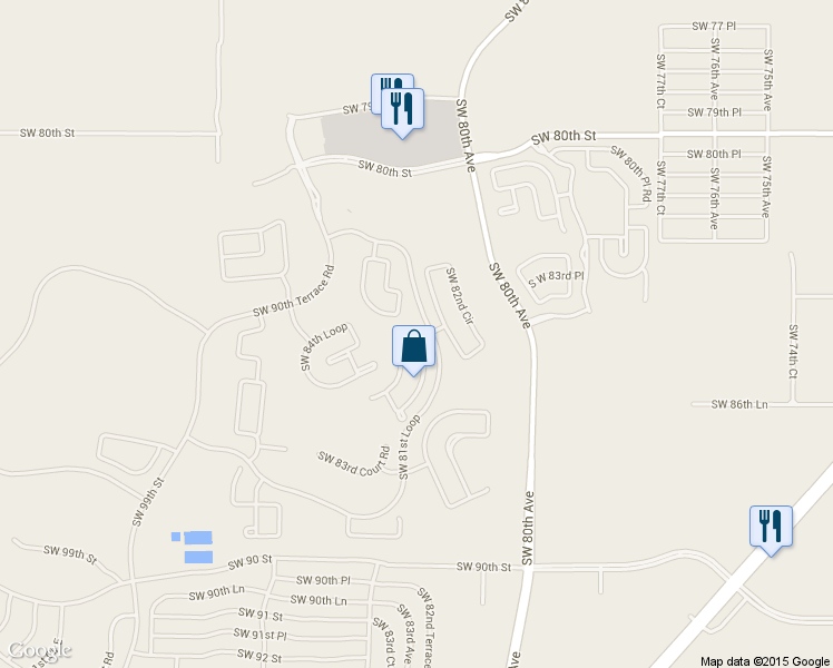 map of restaurants, bars, coffee shops, grocery stores, and more near 8259 Southwest 84th Place Road in Ocala