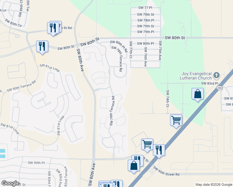 map of restaurants, bars, coffee shops, grocery stores, and more near 7799 Southwest 84th Loop in Ocala