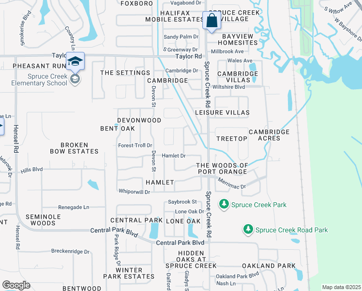 map of restaurants, bars, coffee shops, grocery stores, and more near 401 Trafalga Avenue in Port Orange