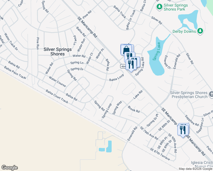 map of restaurants, bars, coffee shops, grocery stores, and more near 1 Bahia Way in Ocala