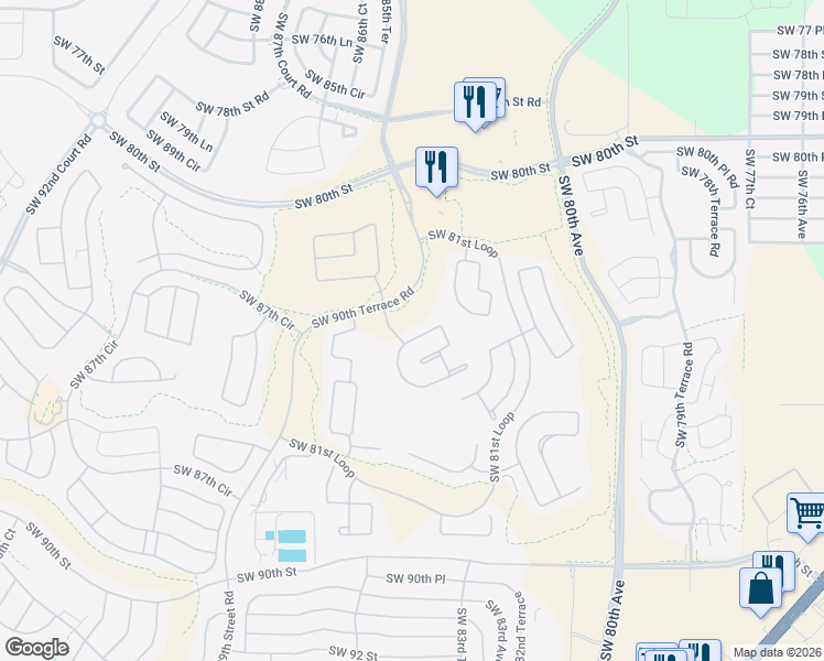 map of restaurants, bars, coffee shops, grocery stores, and more near 8368 Southwest 84th Loop in Ocala