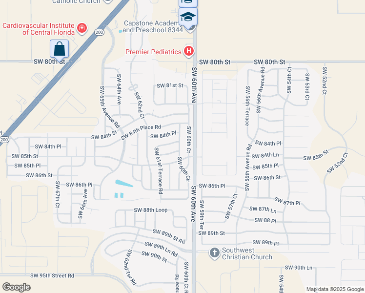 map of restaurants, bars, coffee shops, grocery stores, and more near 8477 Southwest 60th Circle in Ocala