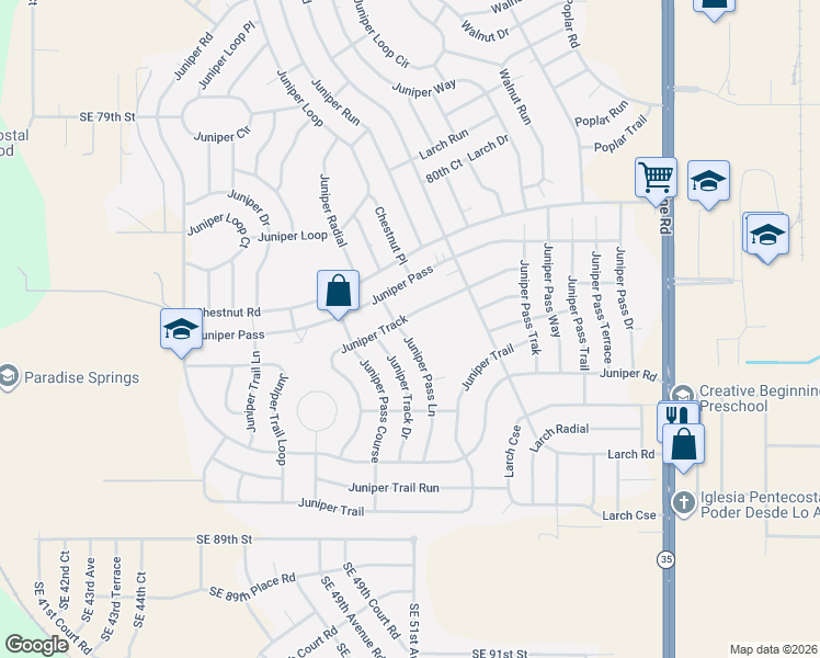 map of restaurants, bars, coffee shops, grocery stores, and more near 9 Juniper Pass Lane in Ocala