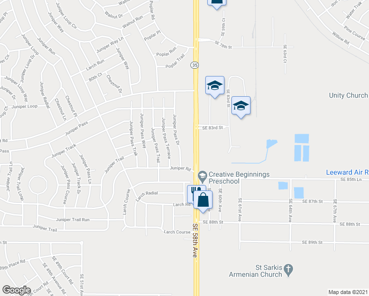 map of restaurants, bars, coffee shops, grocery stores, and more near 11 Juniper Pass Drive in Ocala