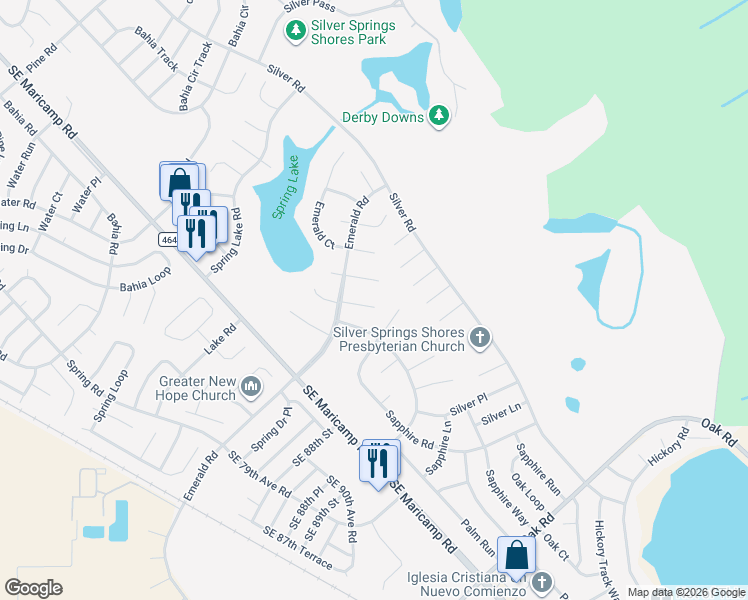 map of restaurants, bars, coffee shops, grocery stores, and more near 34 Emerald Drive in Ocala