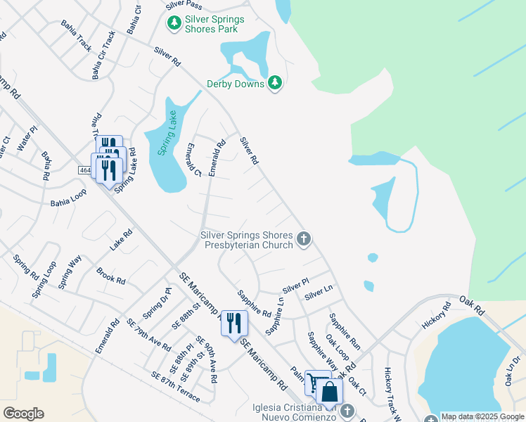 map of restaurants, bars, coffee shops, grocery stores, and more near 5 Silver Run in Ocala