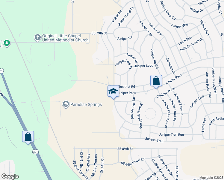 map of restaurants, bars, coffee shops, grocery stores, and more near 8430 Juniper Road in Ocala