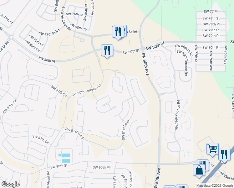 map of restaurants, bars, coffee shops, grocery stores, and more near 8387 Southwest 82nd Loop in Ocala
