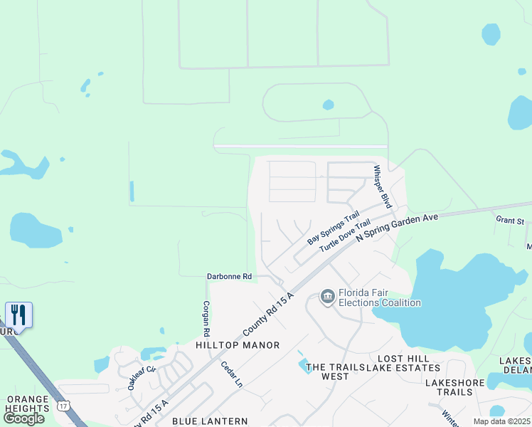 map of restaurants, bars, coffee shops, grocery stores, and more near 3467 Arabesque Drive in DeLand