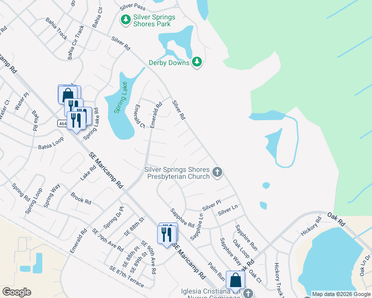 map of restaurants, bars, coffee shops, grocery stores, and more near 8 Silver Terrace in Ocala