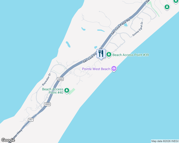 map of restaurants, bars, coffee shops, grocery stores, and more near 26451 Cat Tail Drive in Galveston