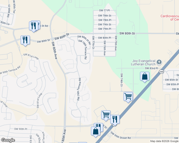 map of restaurants, bars, coffee shops, grocery stores, and more near 8395 Southwest 77th Court in Ocala