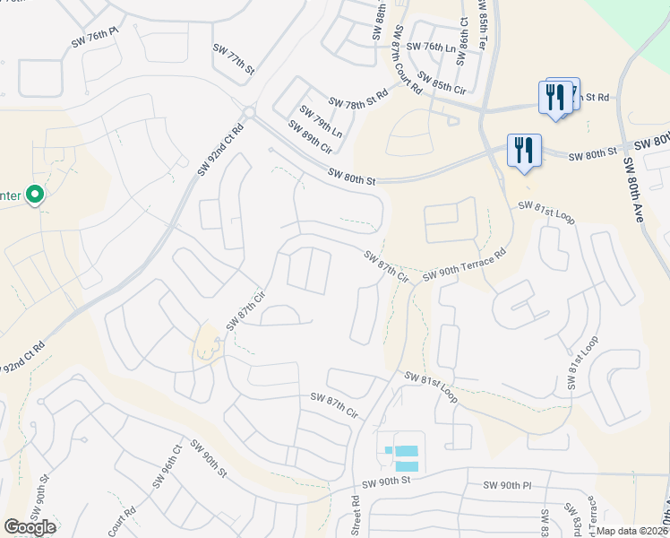 map of restaurants, bars, coffee shops, grocery stores, and more near 8469 Southwest 90th Court in Ocala
