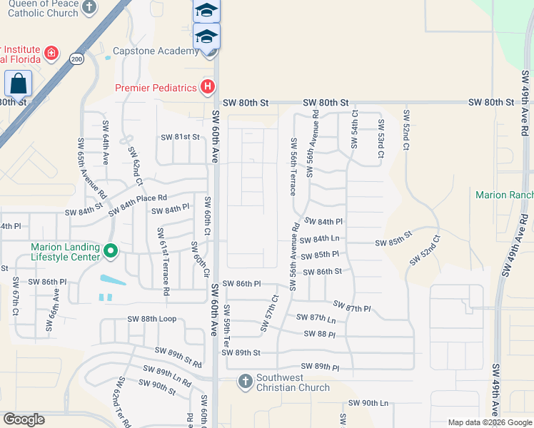 map of restaurants, bars, coffee shops, grocery stores, and more near 8408 Southwest 56th Terrace in Ocala