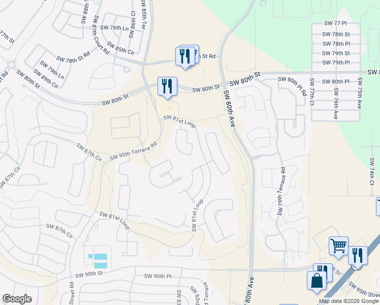 map of restaurants, bars, coffee shops, grocery stores, and more near 8387 Southwest 82nd Loop in Ocala