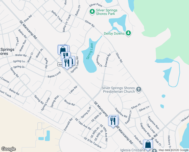 map of restaurants, bars, coffee shops, grocery stores, and more near 26 Emerald Drive in Ocala