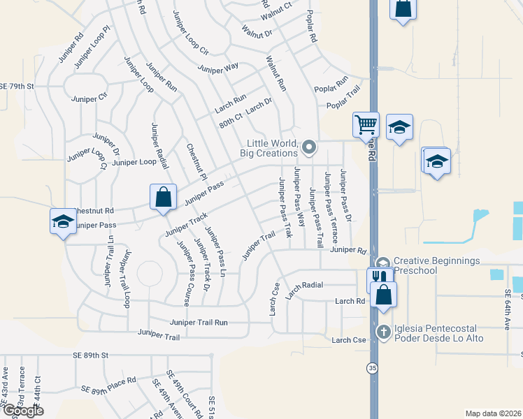 map of restaurants, bars, coffee shops, grocery stores, and more near 12 Juniper Track in Ocala