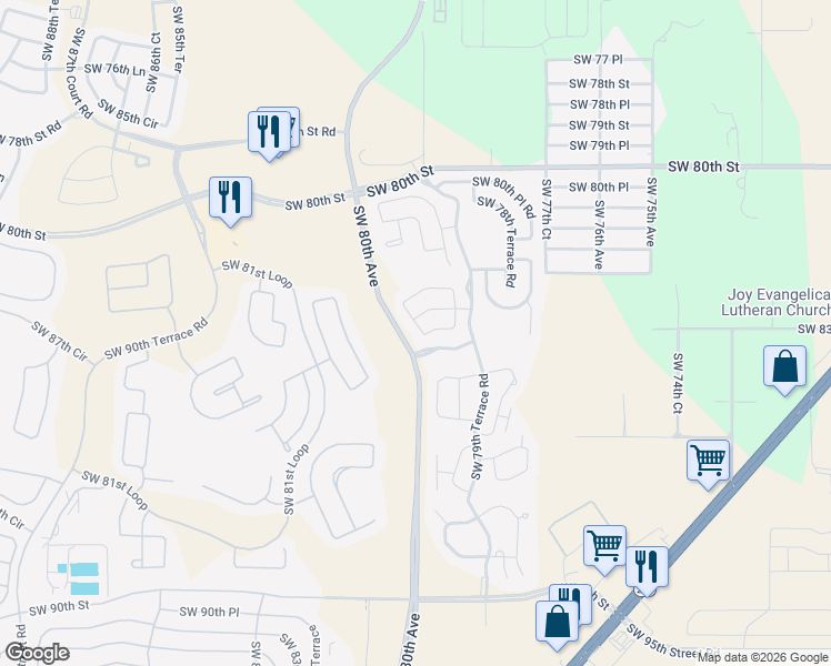 map of restaurants, bars, coffee shops, grocery stores, and more near 8018 South West 83rd Place in Ocala