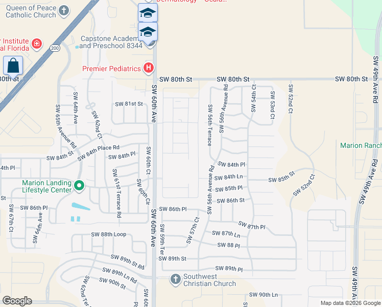 map of restaurants, bars, coffee shops, grocery stores, and more near 8368 Southwest 56th Terrace in Ocala