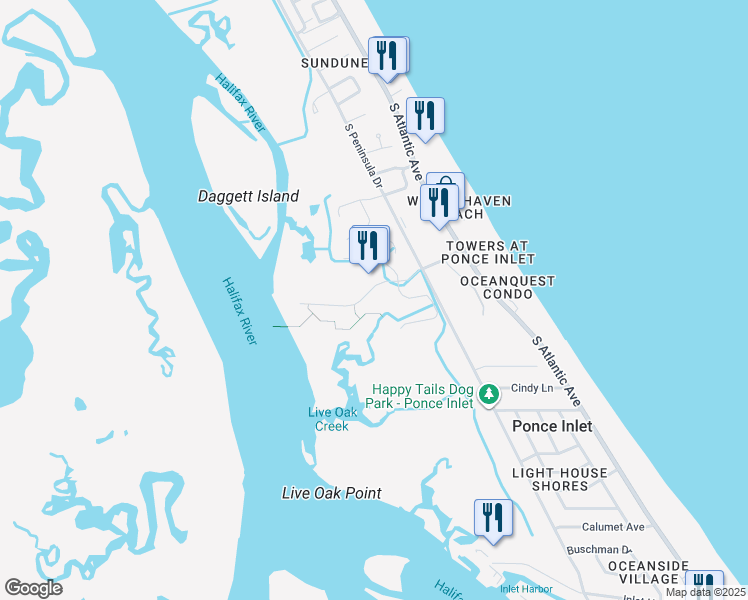 map of restaurants, bars, coffee shops, grocery stores, and more near 4620 Riverwalk Village Court in Port Orange