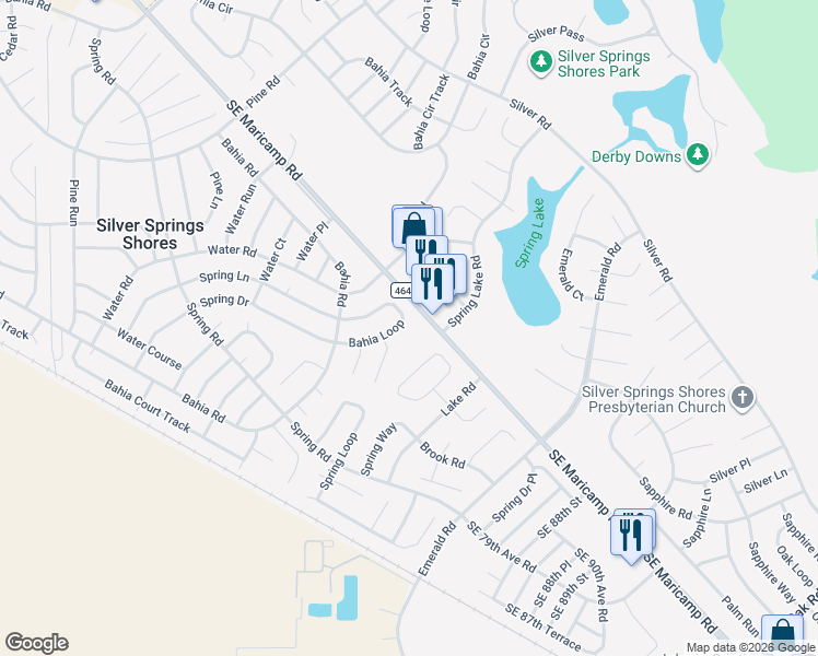 map of restaurants, bars, coffee shops, grocery stores, and more near 17 Bahia Loop in Ocala