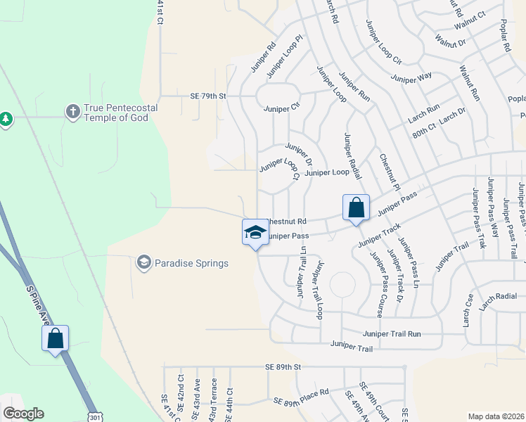 map of restaurants, bars, coffee shops, grocery stores, and more near 8325 Juniper Road in Ocala
