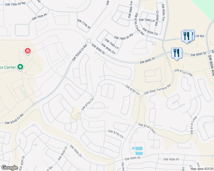 map of restaurants, bars, coffee shops, grocery stores, and more near 8426 Southwest 91st Court in Ocala