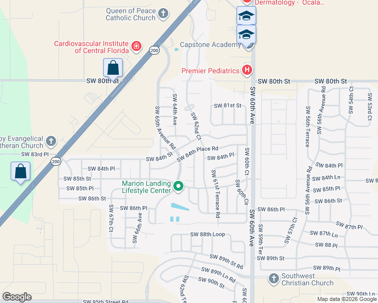 map of restaurants, bars, coffee shops, grocery stores, and more near 6369 Southwest 84th Place Road in Ocala