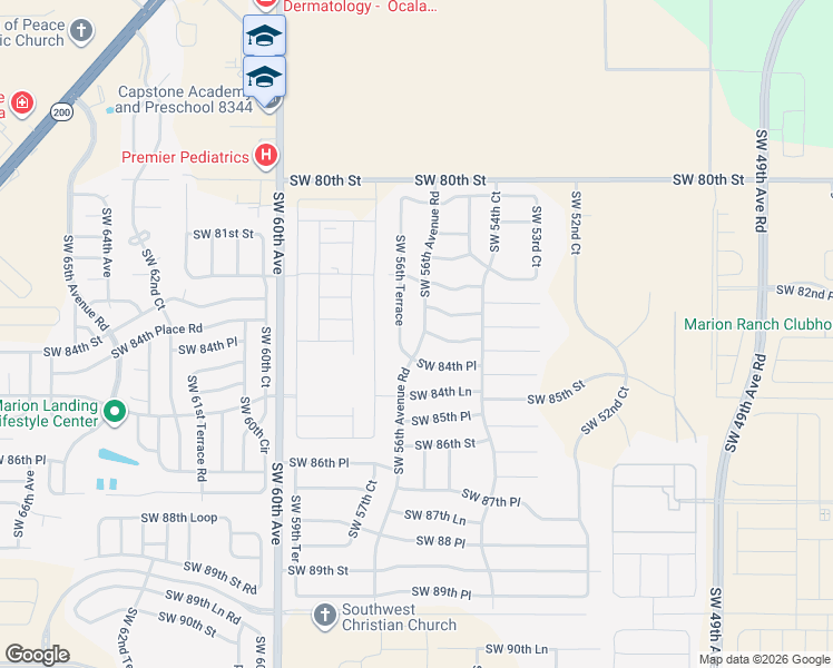 map of restaurants, bars, coffee shops, grocery stores, and more near 8380 Southwest 56th Avenue Road in Ocala