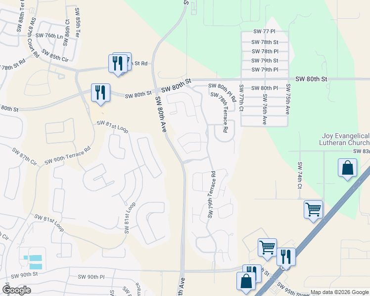 map of restaurants, bars, coffee shops, grocery stores, and more near 8018 South West 83rd Place in Ocala