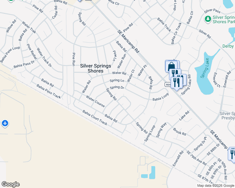 map of restaurants, bars, coffee shops, grocery stores, and more near 12 Spring Loop Circle in Ocala