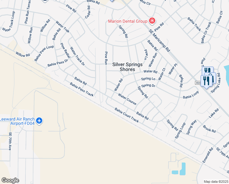 map of restaurants, bars, coffee shops, grocery stores, and more near 411 Water Road in Ocala