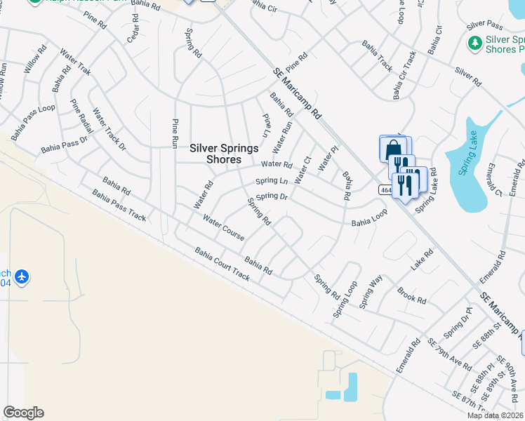 map of restaurants, bars, coffee shops, grocery stores, and more near 2 Spring Pass Drive in Ocala