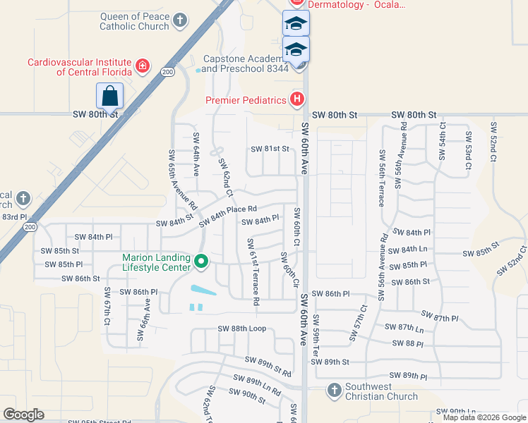 map of restaurants, bars, coffee shops, grocery stores, and more near 6180 Southwest 84th Place Road in Ocala