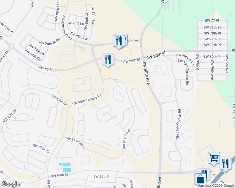 map of restaurants, bars, coffee shops, grocery stores, and more near 8334 Southwest 82nd Loop in Ocala