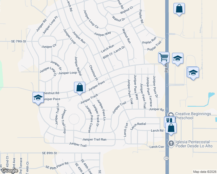 map of restaurants, bars, coffee shops, grocery stores, and more near 23 Juniper Track in Ocala