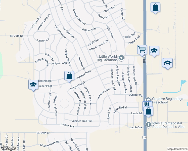 map of restaurants, bars, coffee shops, grocery stores, and more near 23 Juniper Track in Ocala