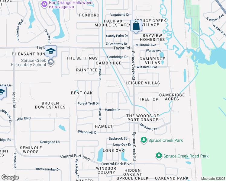 map of restaurants, bars, coffee shops, grocery stores, and more near 107 Wimbledon Court in Port Orange