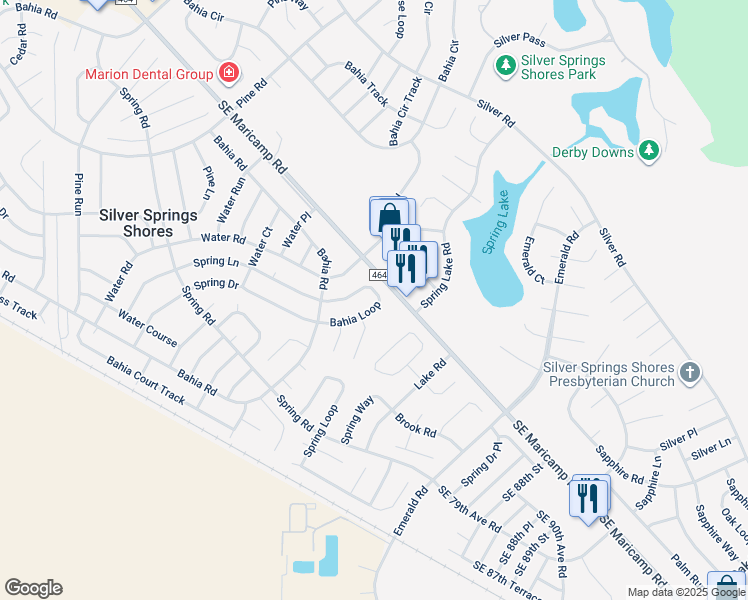 map of restaurants, bars, coffee shops, grocery stores, and more near 17 Bahia Loop in Ocala