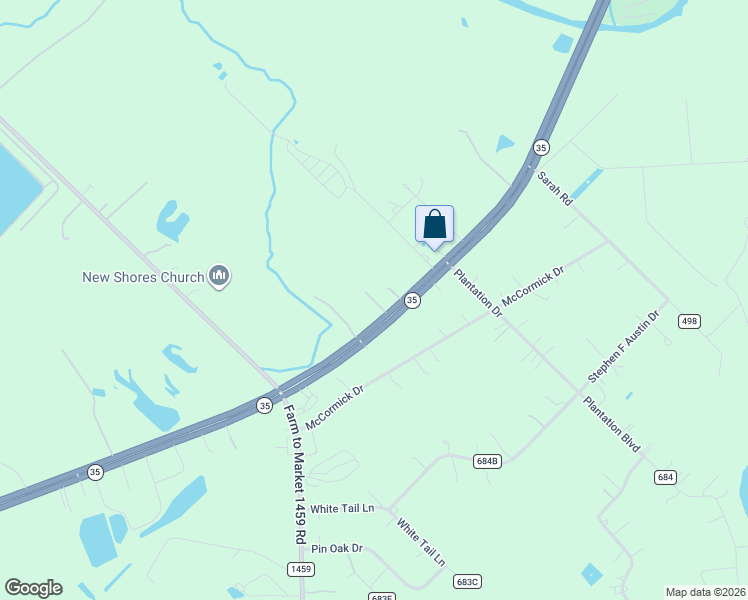 map of restaurants, bars, coffee shops, grocery stores, and more near 19134 Texas 35 in Sweeny