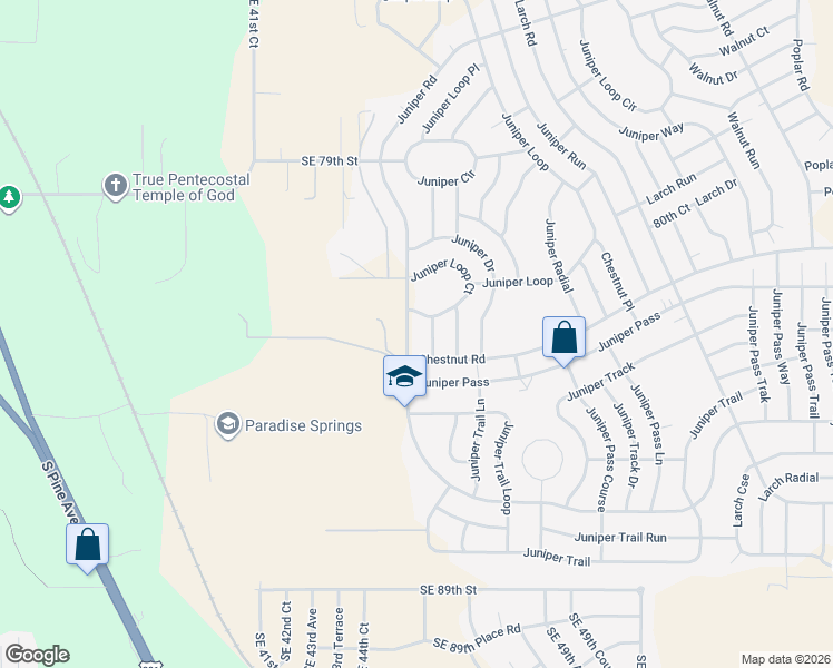 map of restaurants, bars, coffee shops, grocery stores, and more near 8325 Juniper Road in Ocala