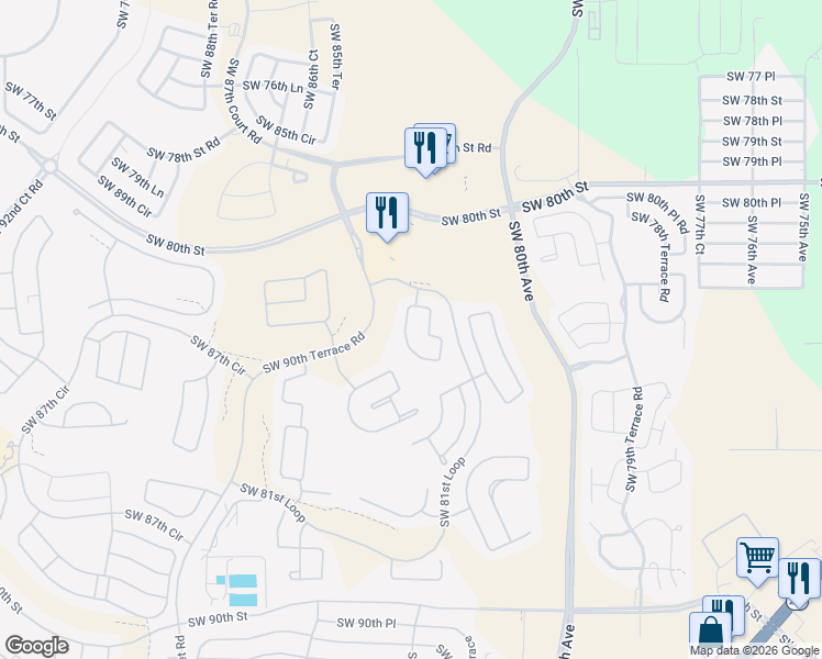 map of restaurants, bars, coffee shops, grocery stores, and more near 8334 Southwest 82nd Loop in Ocala